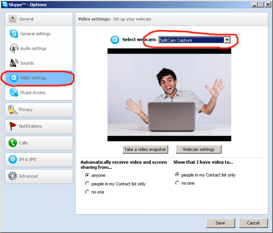 SplitCam in Skype
