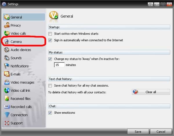ooVoo Camera Settings